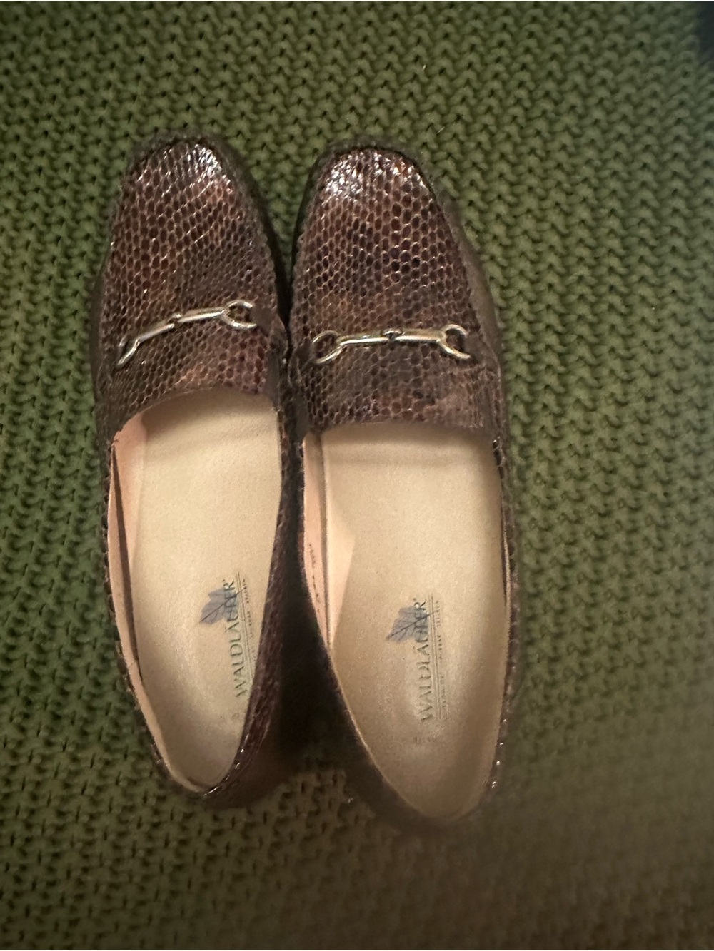 Brown Textured Loafers with Gold Horsebit- German Walulaufer Brand.